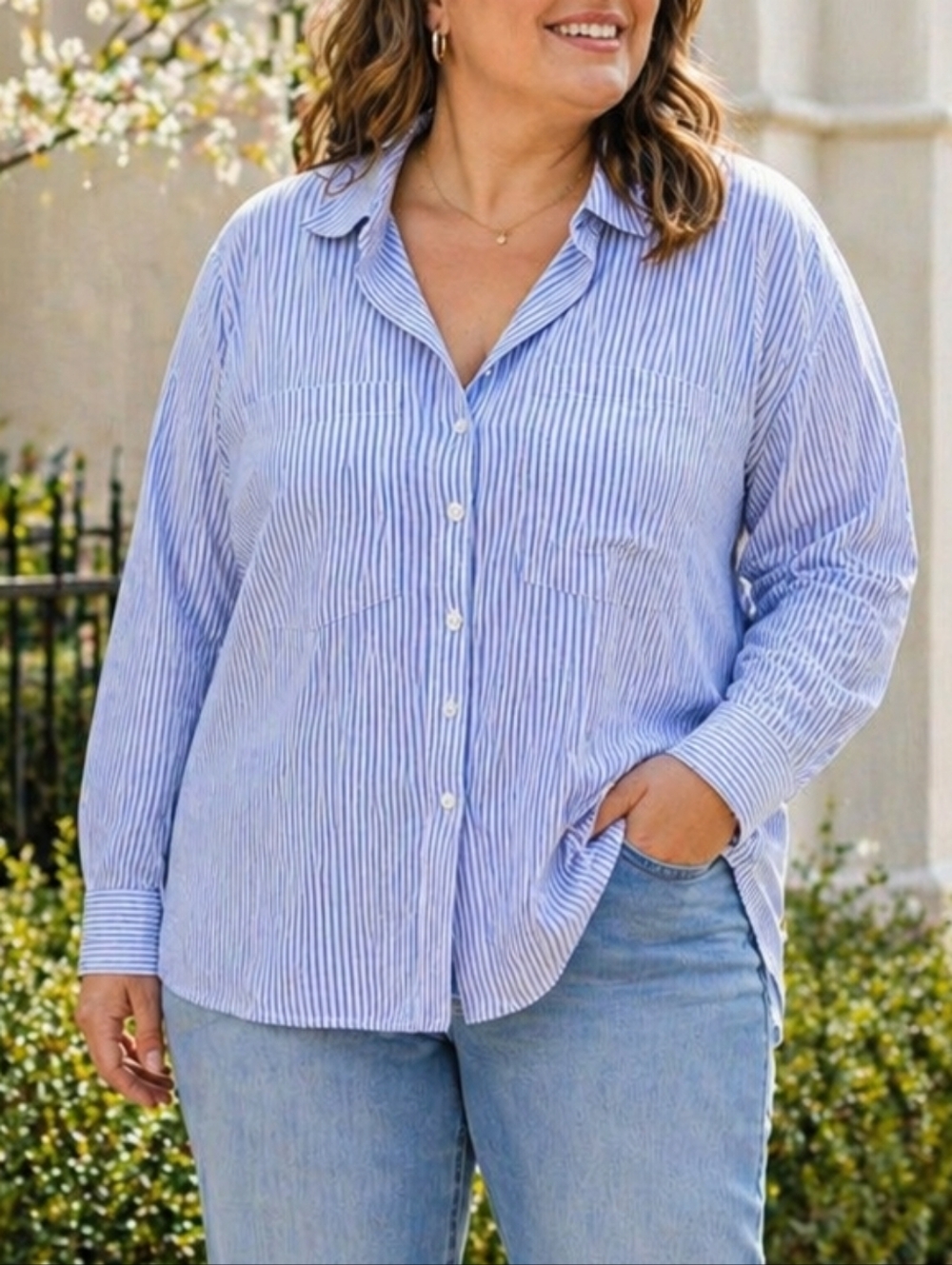 Beachlunchlounge Blue Pinstripe Cotton Modal Button-Up Shirt Relaxed Fit